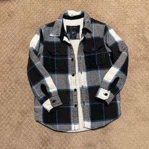 Boys GAP Thick Sherpa Lined Plaid Shirt Jacket